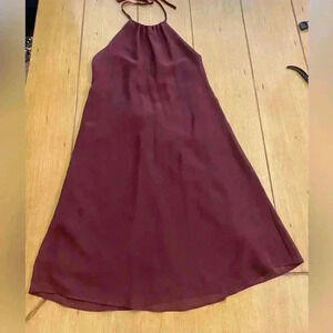 Womens Halter minimalist midi burgundy plum cocktail dress small Nouvelle Amsale